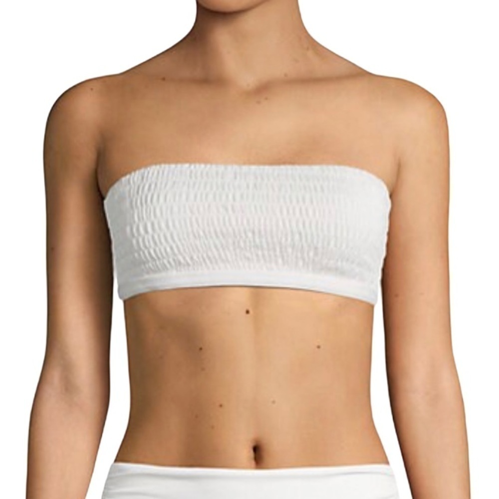 Tori Praver Renee Smocked Bandeau Bikini Top Moonstone Size Small